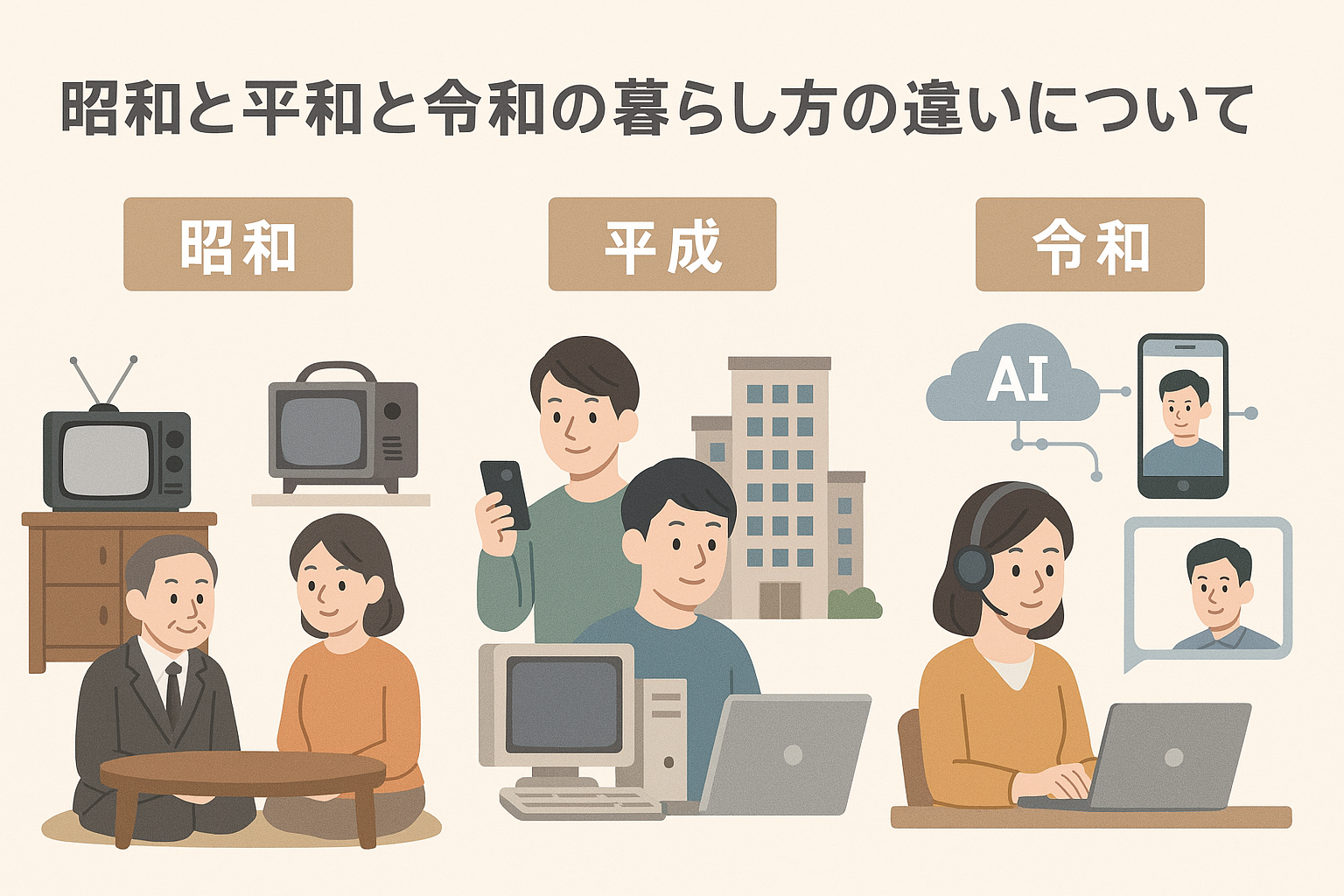 昭和と平成と令和の暮らし方の違いについて【AIに聞いてみた】